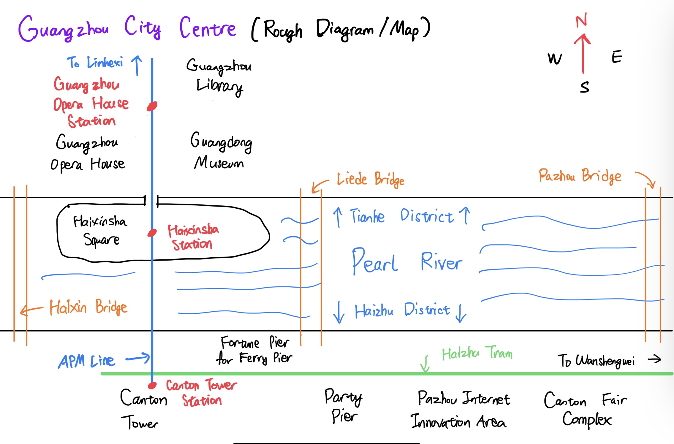 Areas around Canton Tower (Rough Map)