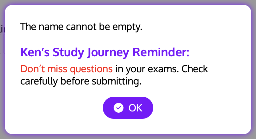 Ken's Study Planner Form Empty Error Message